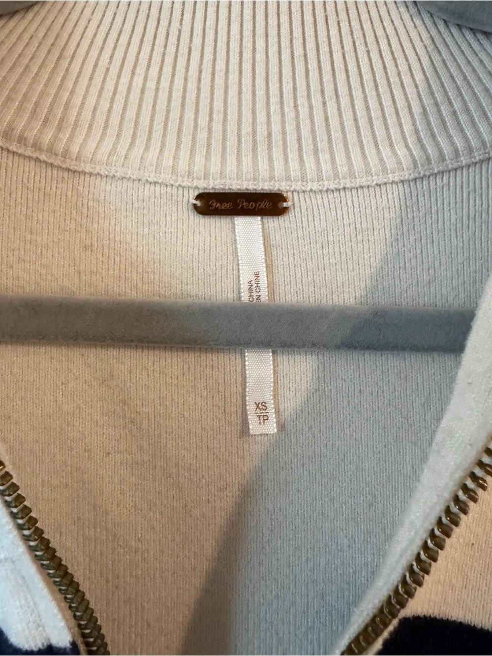 Free People Striped Half-Zip Sweater - Cream & Navy